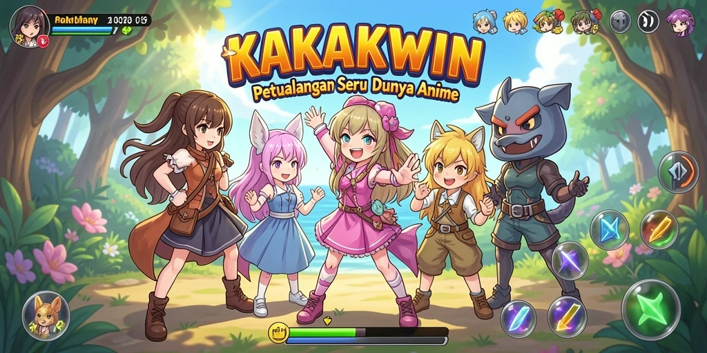 Screenshot gameplay KAKAKWIN menampilkan aksi seru karakter Anime.