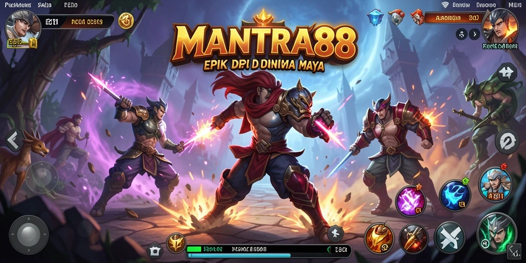 Menampilkan pertarungan seru di MANTRA88 dengan karakter yang beragam.